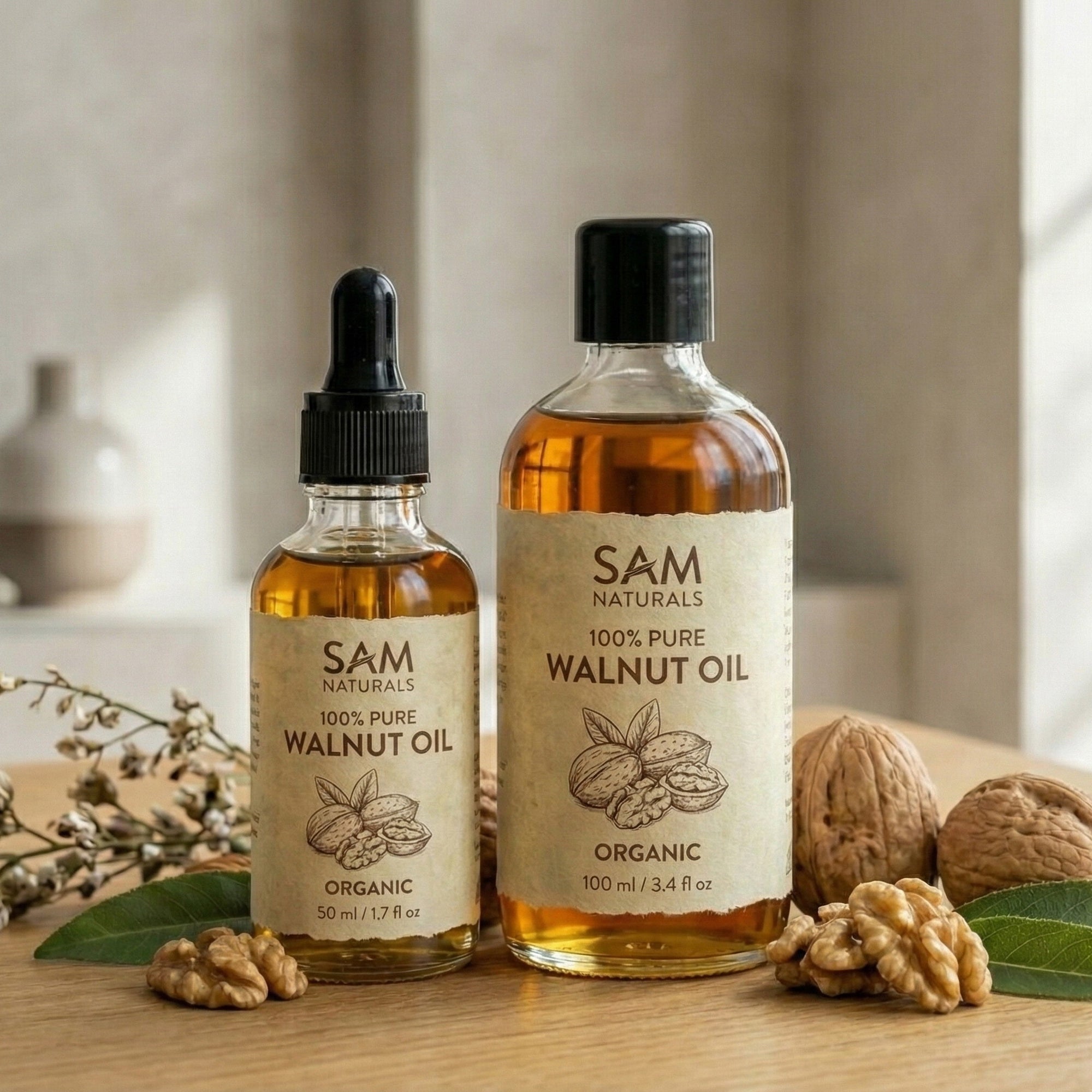 Sam Naturals Cold-Pressed Walnut Oil – Traditionally Prepared Herbal Oil (50ml | 100ml)